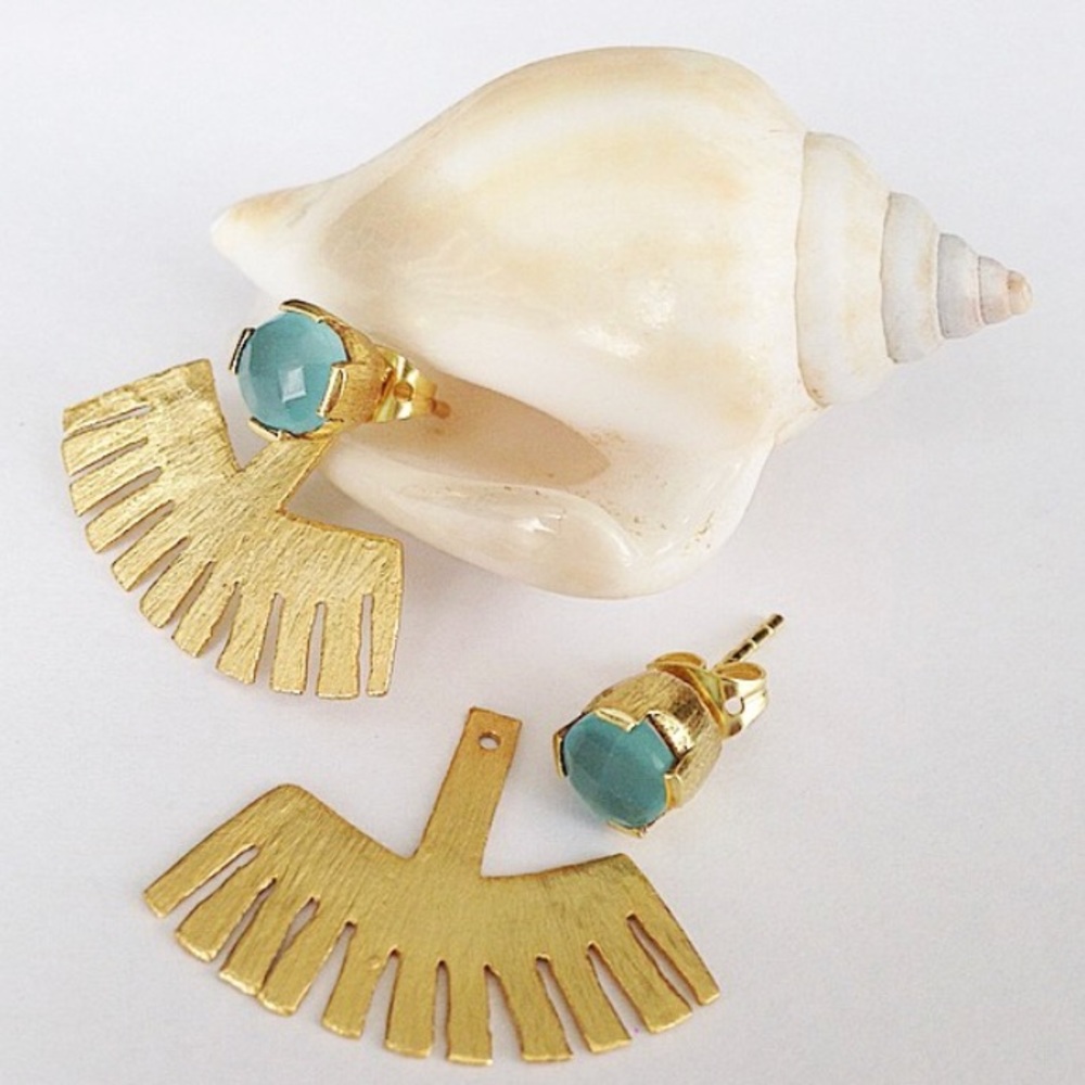 • Blue and Gold Chalcedony Earrings •